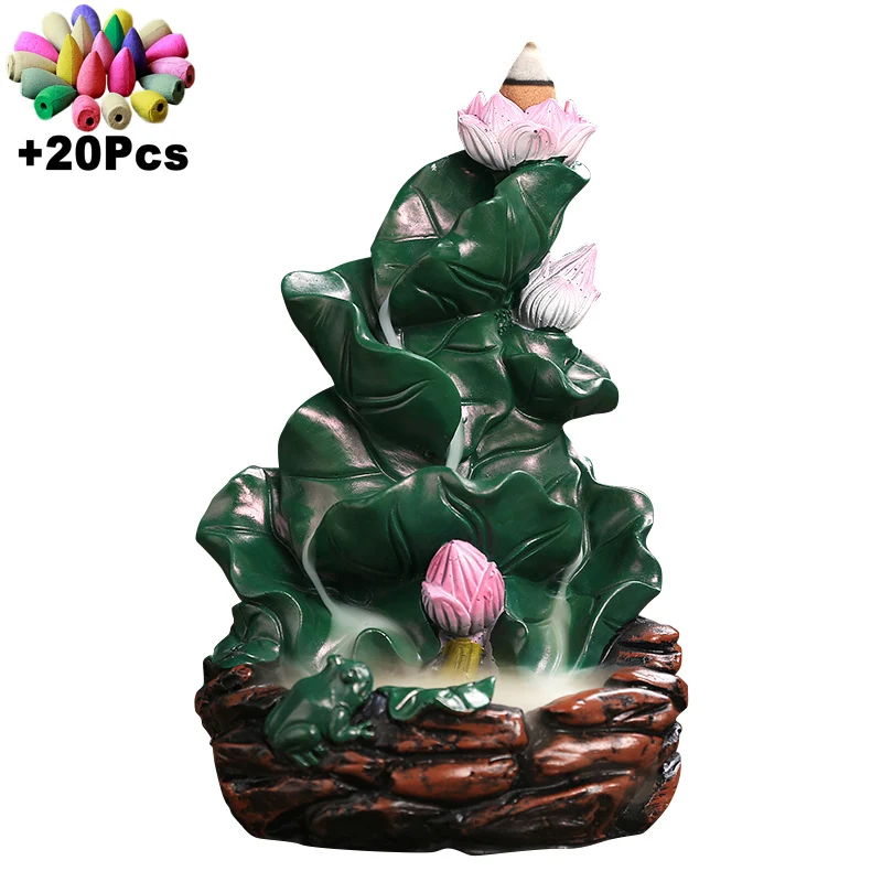 Ceramic Waterfall Backflow Incense With 20 Pcs Cones Home Decor Aromatherapy Peaceful Zen Yoga Ornaments