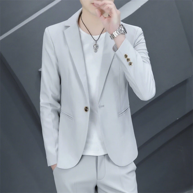 

New Men's Casual Solid Color Suit Set Korean Fashion Spring Autumn British Style Blazer Trendy Korean Slim Fit Suit Jacket