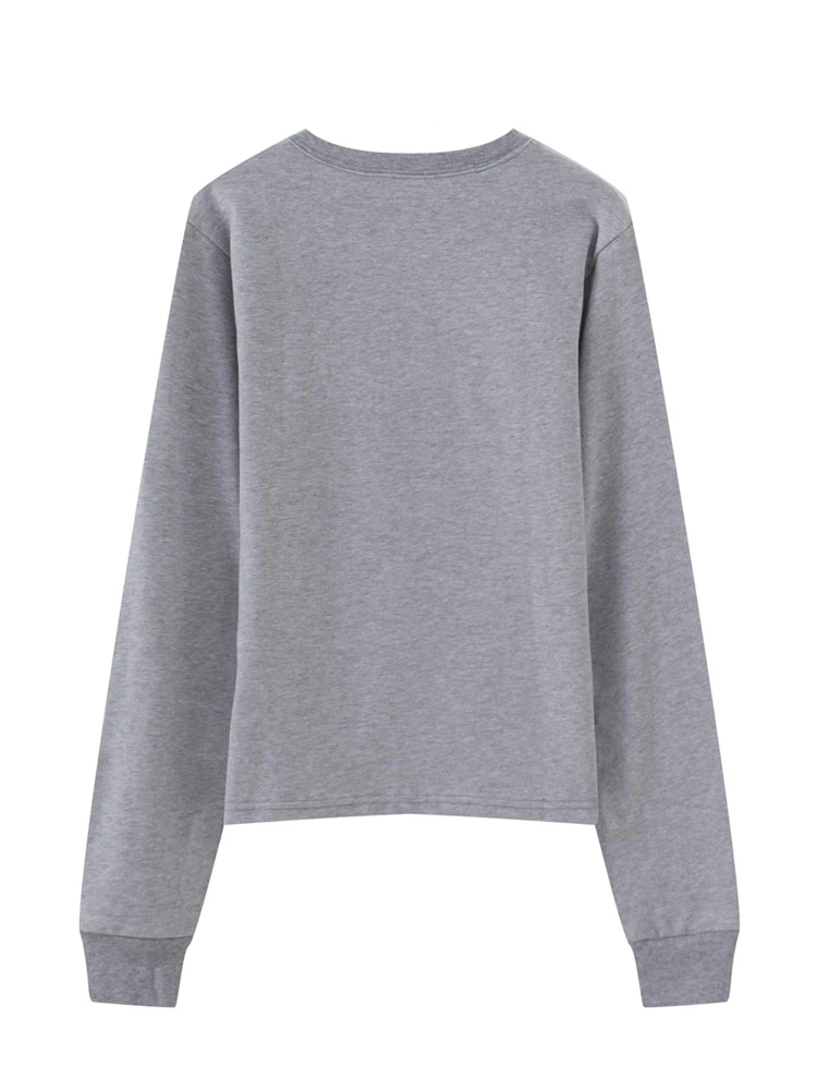 PUWD Casual  Women Grey O-Neck Loose Sweatshirts 2023 Autumn Fashion Polar Bear Printing Tops Chic Female Solid Pullovers