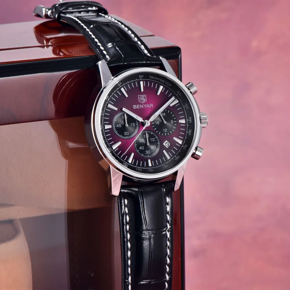 2025 ใหม่ BENYAR Luxury Men นาฬิกานาฬิกาข้อมือหนังนาฬิกาควอตซ์นาฬิกาสําหรับ Man กันกระแทกนาฬิกากันน้ําของขวัญกล่อง