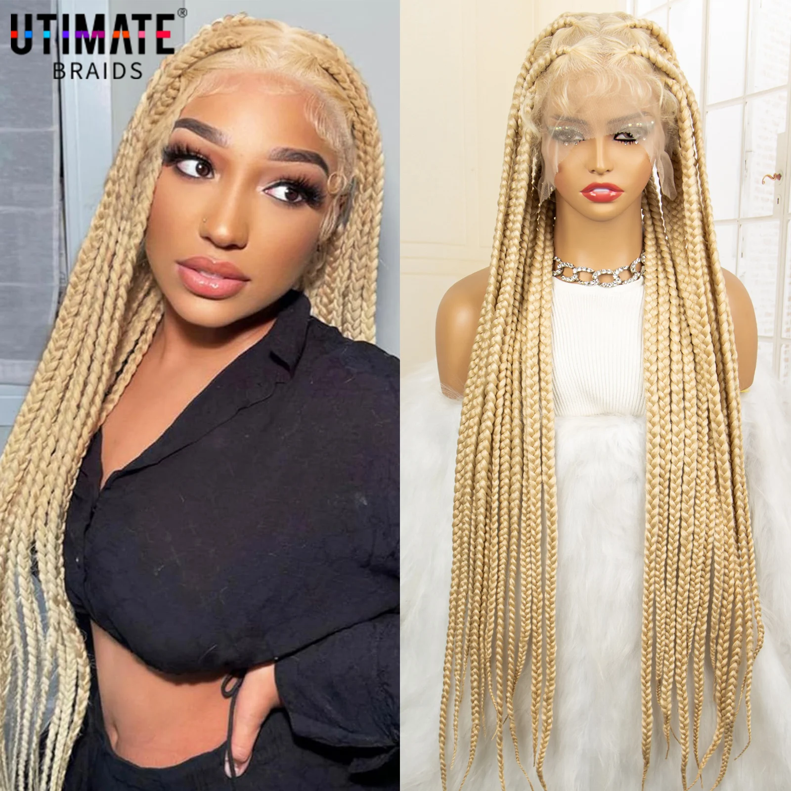 

Synthetic Full Lace 613# Blonde Braided Wigs for Black Women Knotless Box Braiding Wig Twist Cornrow Braids Wig with Baby Hair