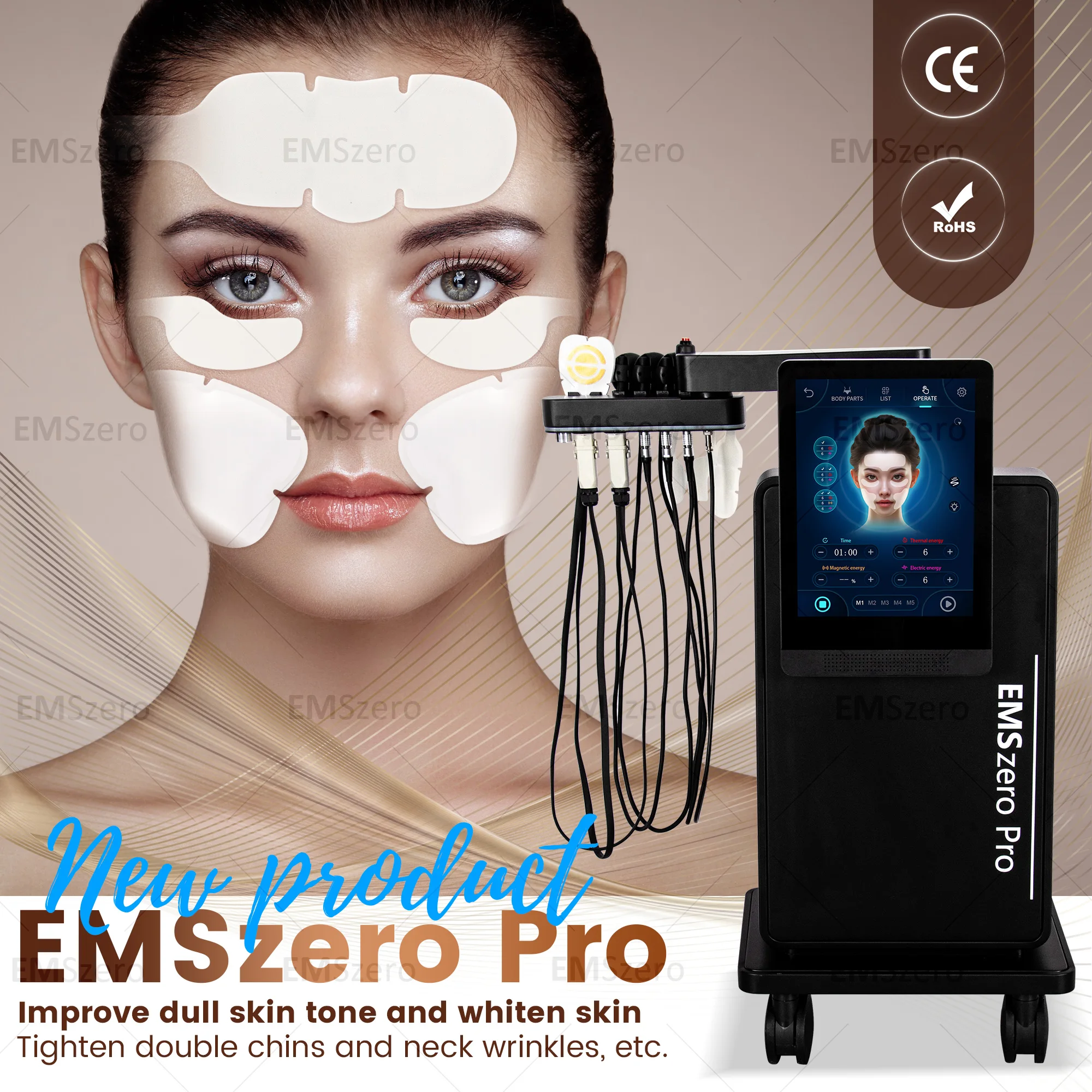 Ems RF Face Lifting Machine, PE Face Sculpt, Face Pads Massager Dispositivo, Eletroestimulação Facial Profissional