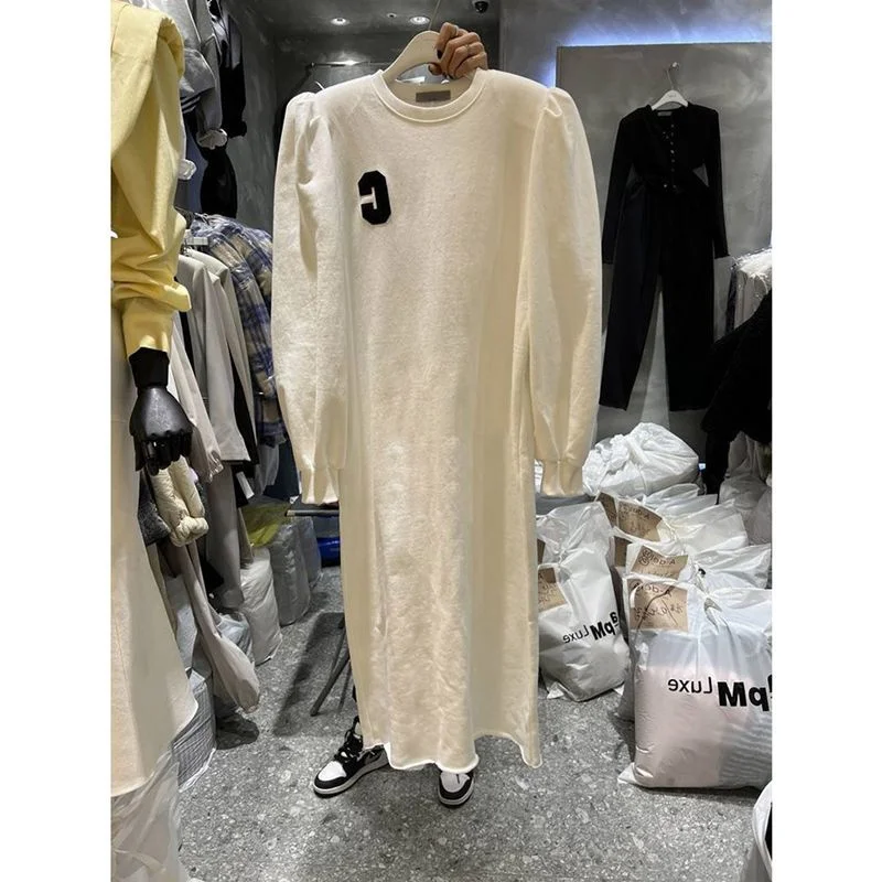 

plus Size 300 Pou Women's Design round Ne Padded oulder Long Sve Letter Embroidery Loose Mid-Length Straight Tube S...