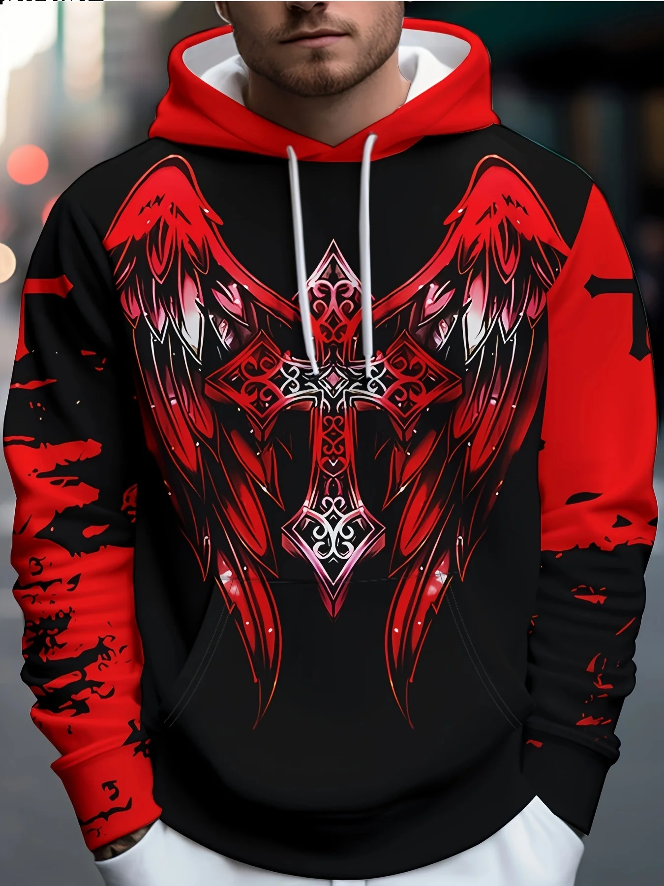 

Funny Cross Wings Pattern Hoodies For Men Autumn Winter New in Sweatshirts Hip Hop Trend y2k Clothes Fashion Oversized Hoodie