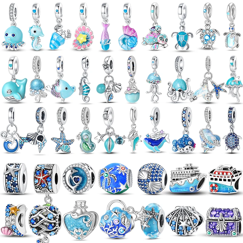 Silver Ocean World Series Charms Beads Fit Original Bracelet Bag Keychain Earring Charm Bead Pendant Diy Women Jewelry Gift