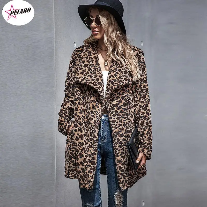 

PULABO Coat Top Hot Women Leopard Sexy Winter Warm y2k Wind Coat Cardigan Leopard Print Long Coat for Women Manteau