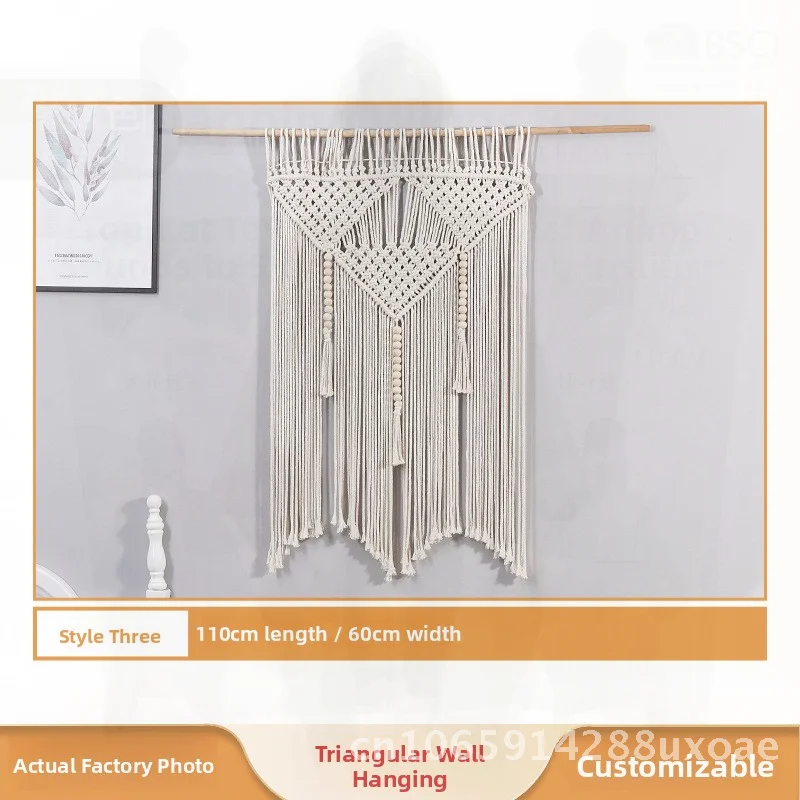 

White Tassel Wall Hanging Cross-border Woven Tapestry Triangle Shape Cotton Solid Color Pastoral Style Home Decor Tapestry