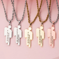 Hip Hop Stainless Steel double tilted head small character engraved pendant Necklace Street Fashion Couple Necklace gift ﻿