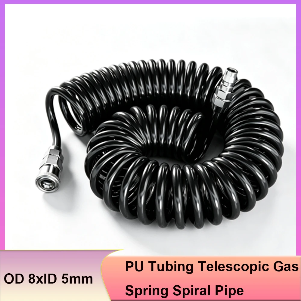PU Tubing Telescopic Gas Spring Spiral Pipe OD 8mmxID 5mm No/With Connector/Air Blow Gun Pneumatic Springs Clear/Black/Yellow