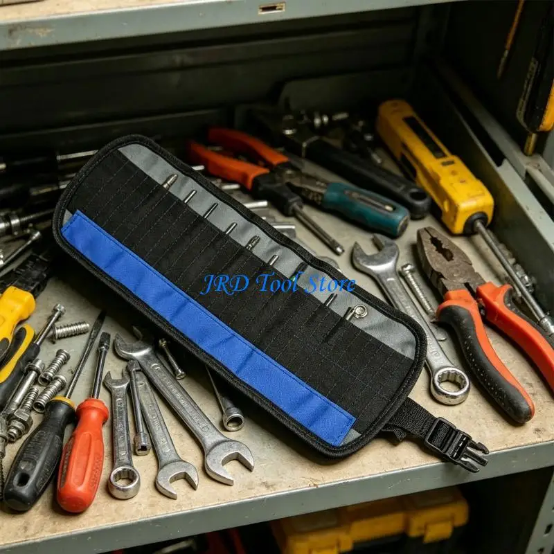 A2UD Hanging Tool Roll Organizers Cloth Fabric Multiple Compartments Rollable Tool Bag for Electricians DIY