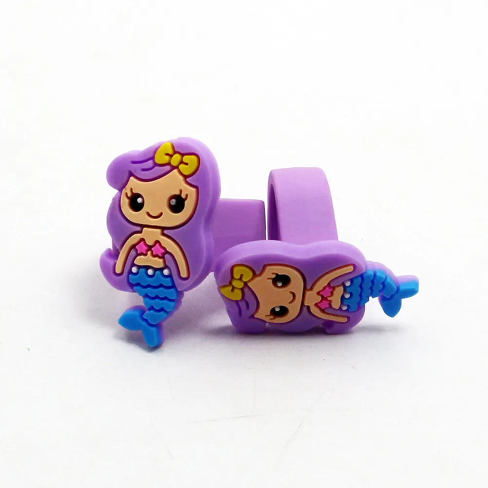 10Pcs Rings Mermaid Girls Silicone Dress Up Accessory Birthday Party Favor Costume Mermaid Theme Decorations Girls Rings