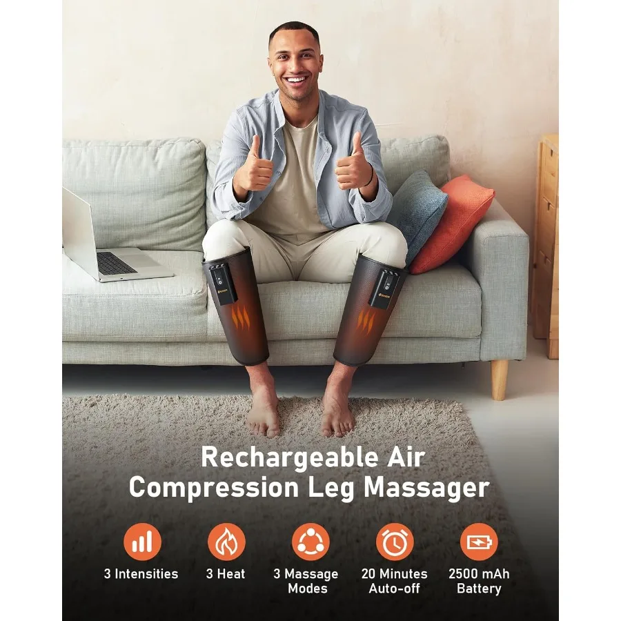 Massaggiatore per polpacci senza fili con calore e compressione per migliorare la circolazione e il dolore muscolare Design portatile con 3 intensità