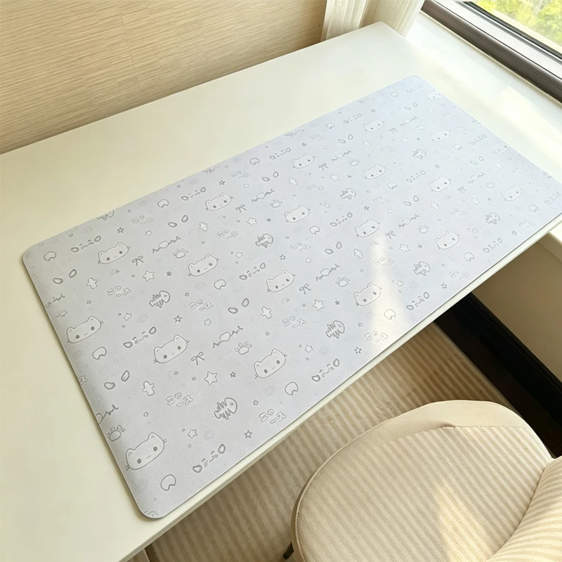 Leather Mousepad Blue Cat Little Fish Bone Table Mat Cute Simple Versatile Table Mat Leather Stainproof Waterproof Tablecloth