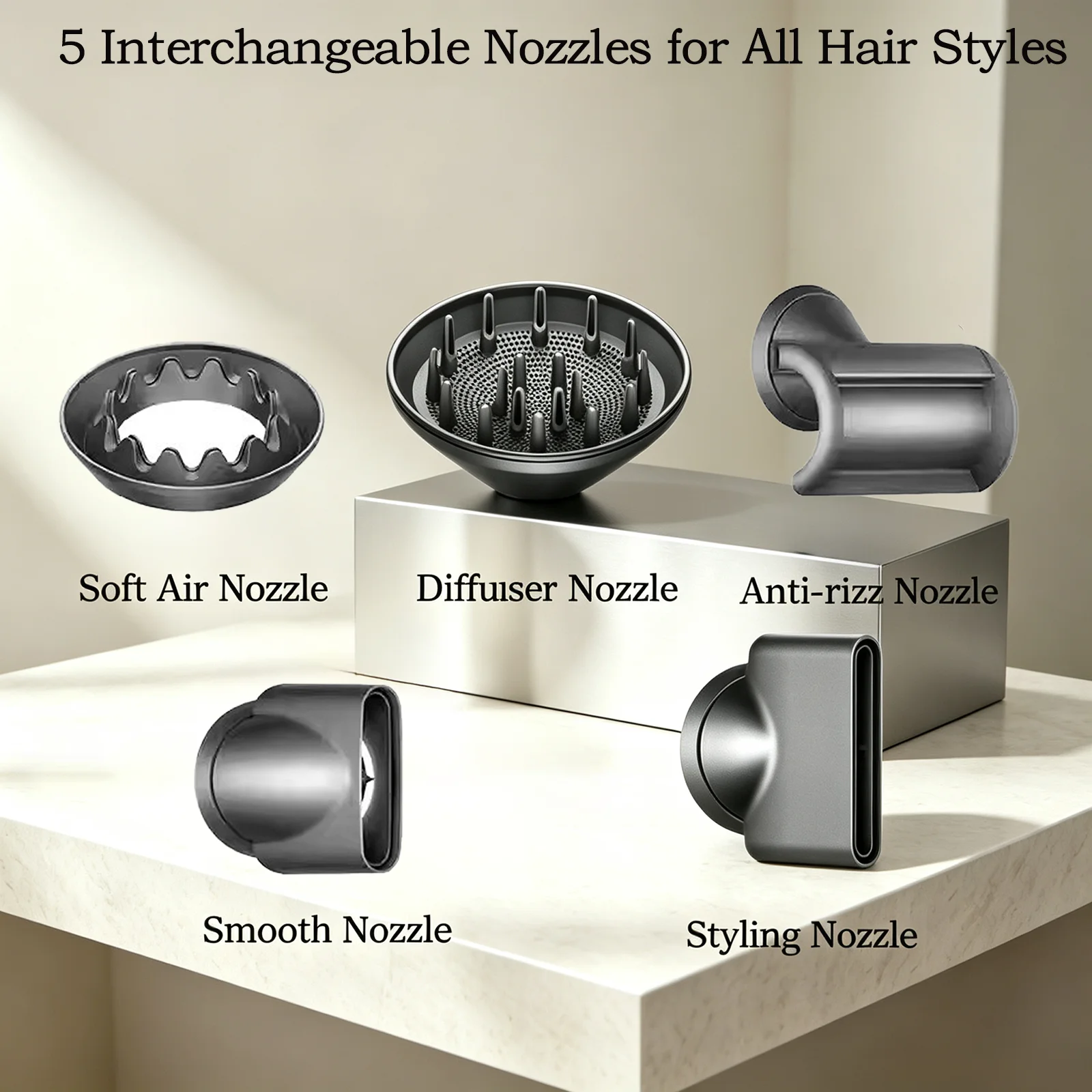 Magnetic Anti-Warping Flyaway Nozzle & Curly Hair Diffuser Compatible Attachments For Dyson Supersonic HD01 HD03 HD08 HD15