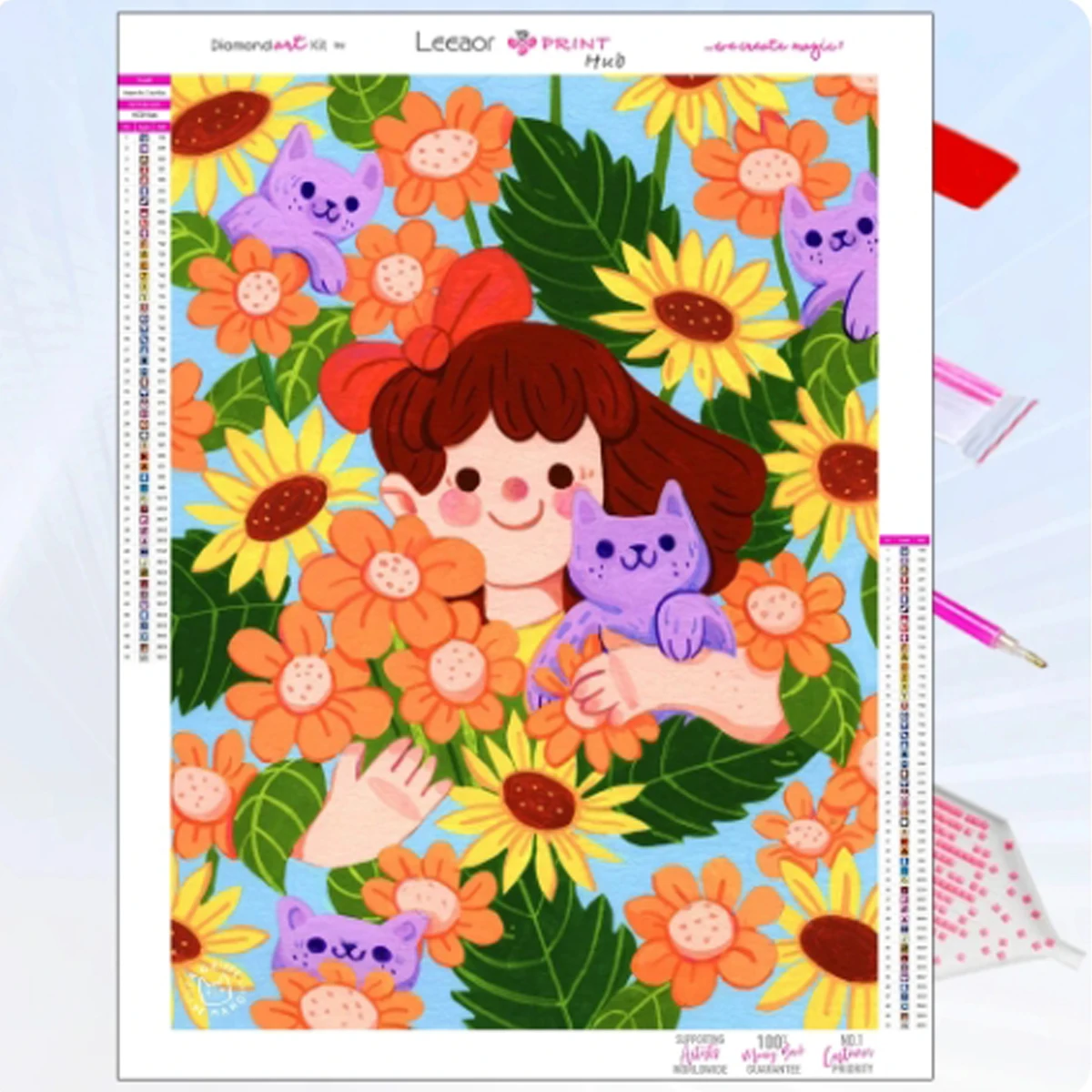 

Plants and Flowers Diamond Drawing Cat Bouquet Color Full Water Diamond Mosaic Embroidery Cross Needle Kit Home Decoration Gift.