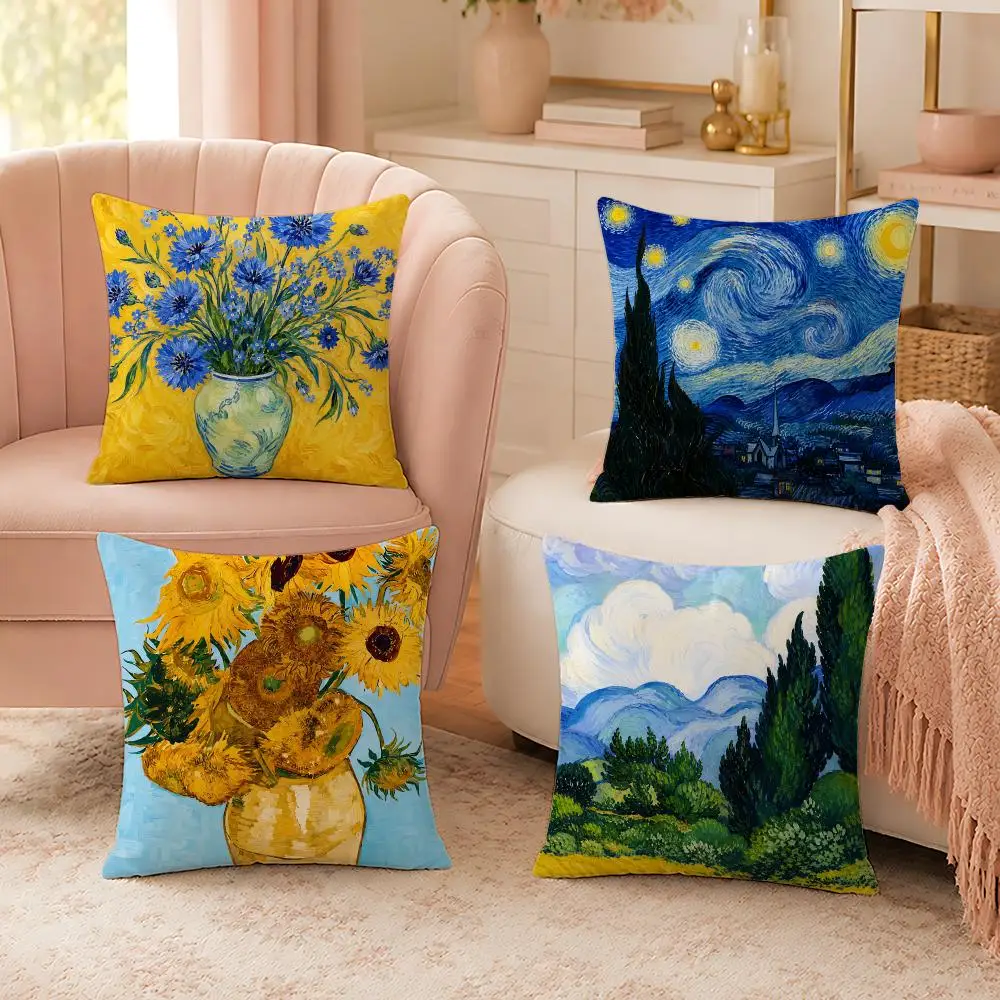 Van Gogh-style Oil Painting Art Pattern Cushion Cover Custom Plush Pillow Cover Soft Cloud Comfort for Sofa Bed Couch