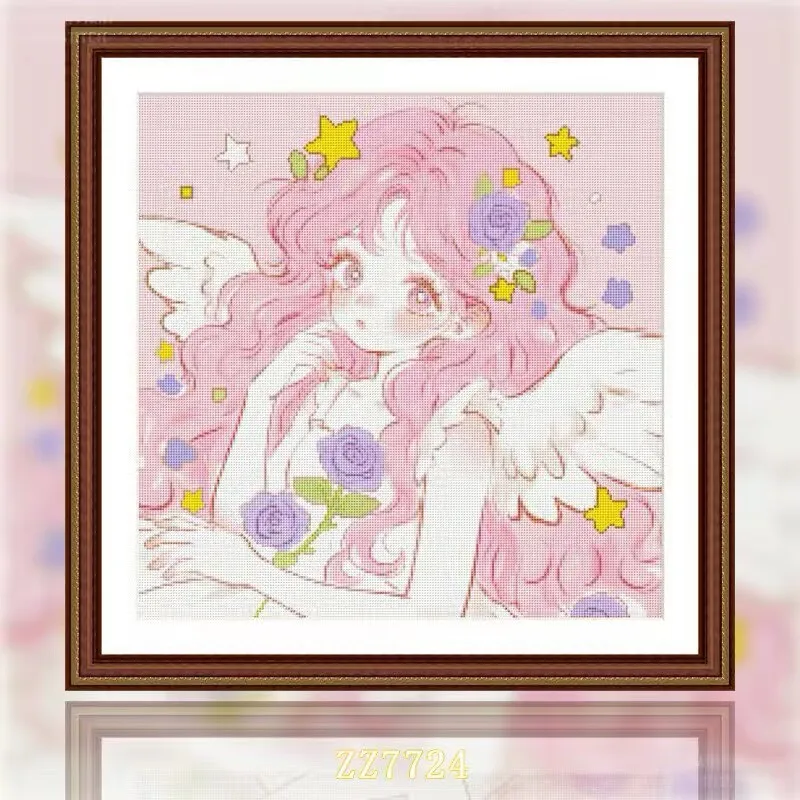 zz7724-cartoon-girl-14ct-16ct-18ct-stamped-cross-stitch-diy-set-pattern-kit-needlework-embroidery-47-colors