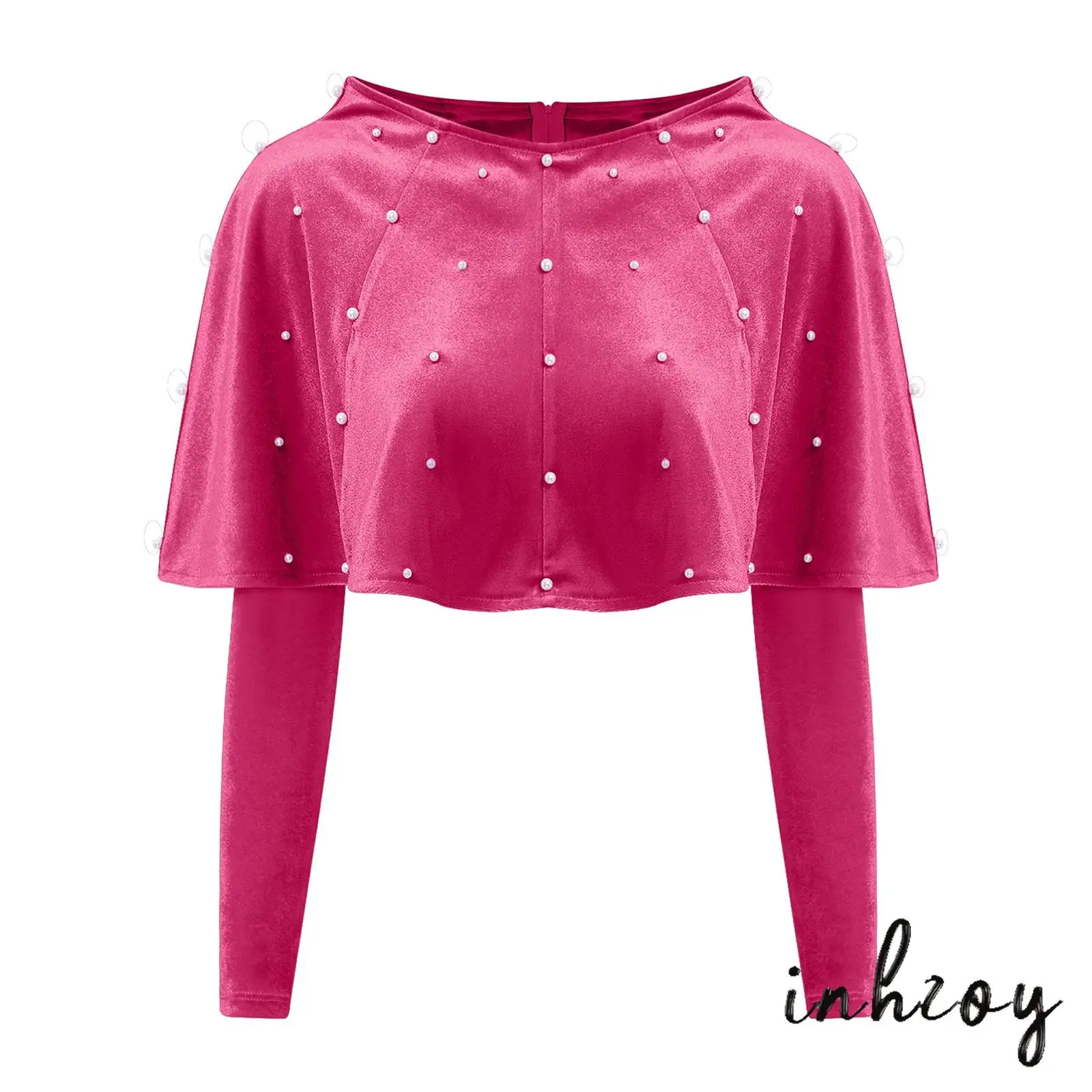 

Women Halloween Glamorous Mermaid Shoulder Cape Pearl Embellished Detachable Sleeves Halloween Party Cloak Evening Wear