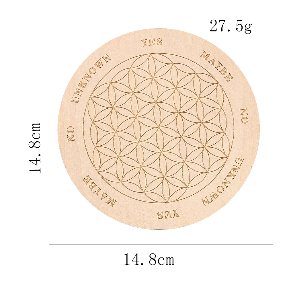 Wood Round Pendulum Board Laser Engraving Exquisite Flower of Life Mandala Pattern Metaphysical Healing Dowsing Divination Board