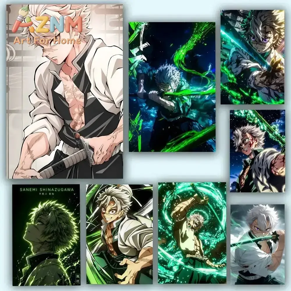 AZNM Demon Slayer Sanemi Shinazugawa Anime Canvas Wall Art Frameless Print Poster for Home Bedroom Living Room Wall Decor