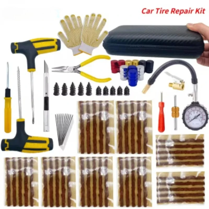 

Universal Car Tire Repair Kit with Tire Repair Strips, Portable Emergency Puncture Fixing Tool for Auto, SUV, Truck - Quick Plug