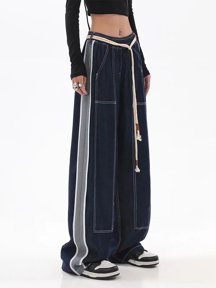 Womens Jeans High Waist Fashion Straight Baggy Denim Pants Streetwear American Style Wide Leg Denim Trouser Spring 2024