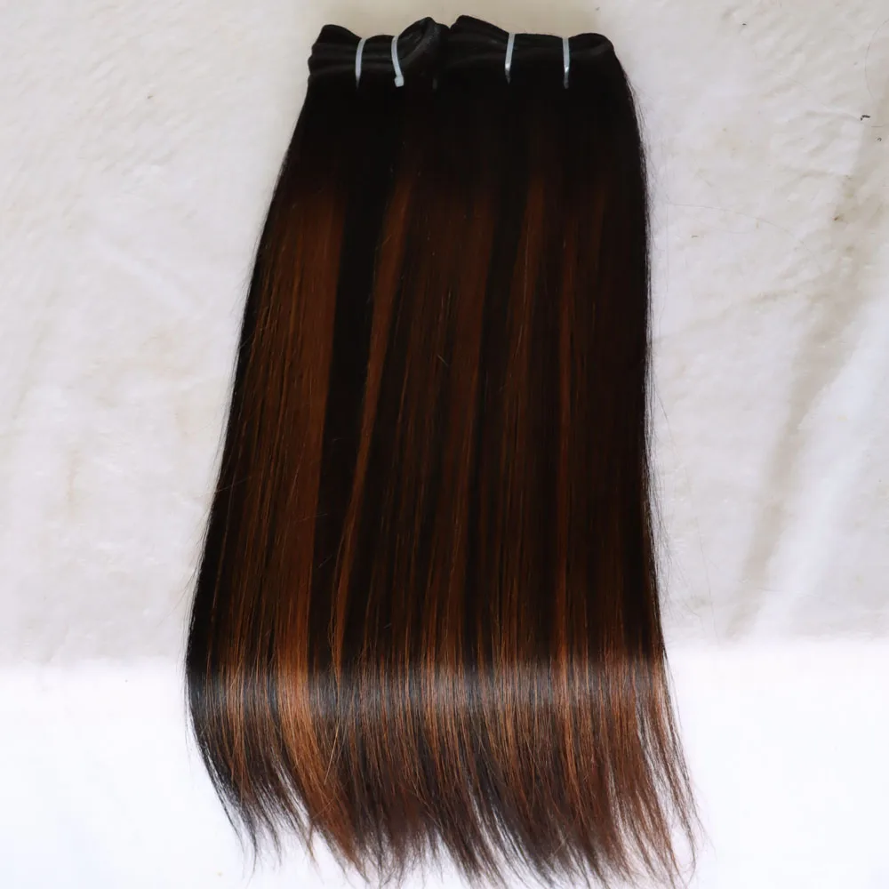 تسليط الضوء على عذراء ريمي الشعر البشري حزمة لحمة مزدوجة مستقيم موجة 1B/30 بني فاتح البيانو اللون الهندي نسج على شكل شعر إنسان أسود