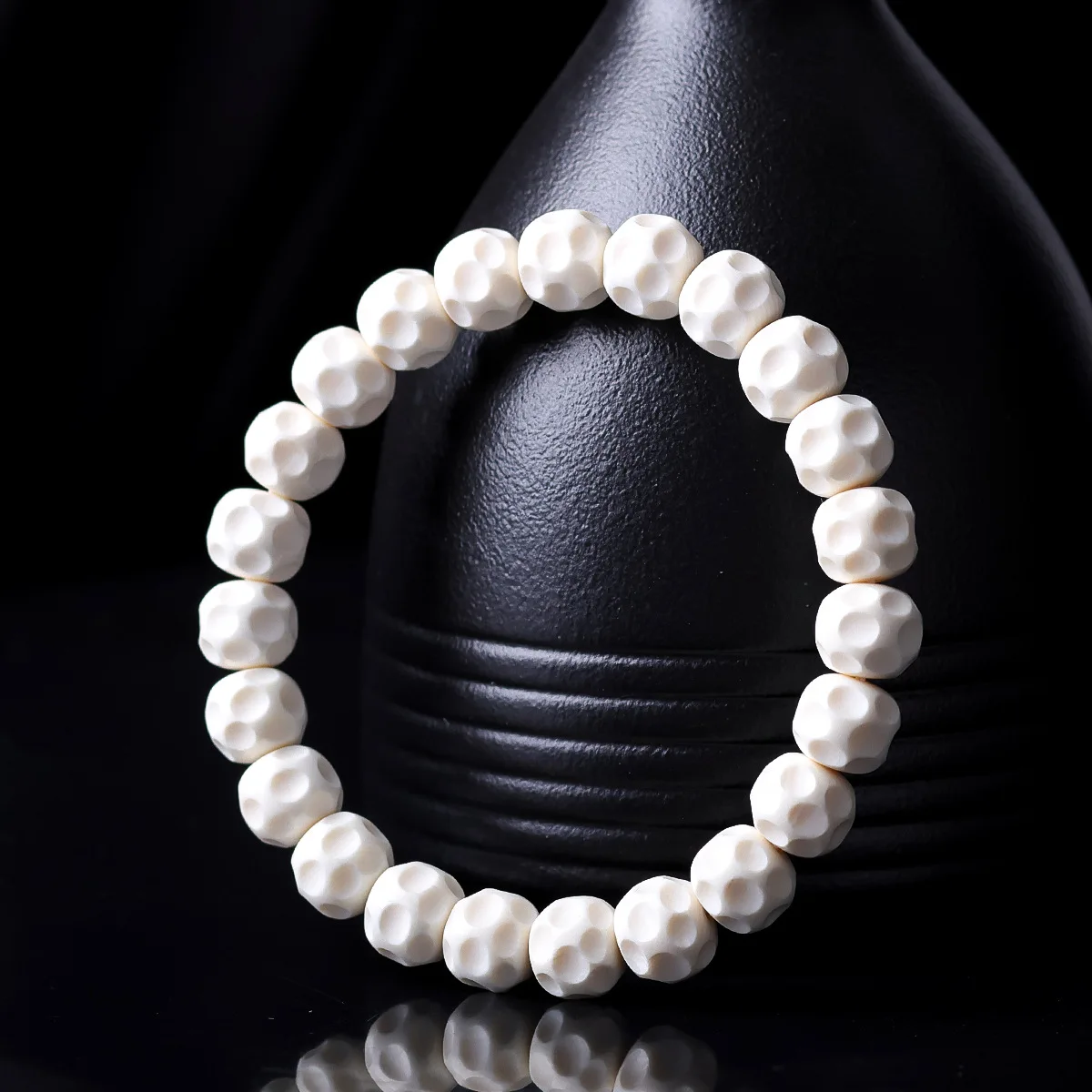 Original color, unbleached mammoth ivory meteorite phaseless beads bracelet,handcrafted and delicately carved,cultural plaything