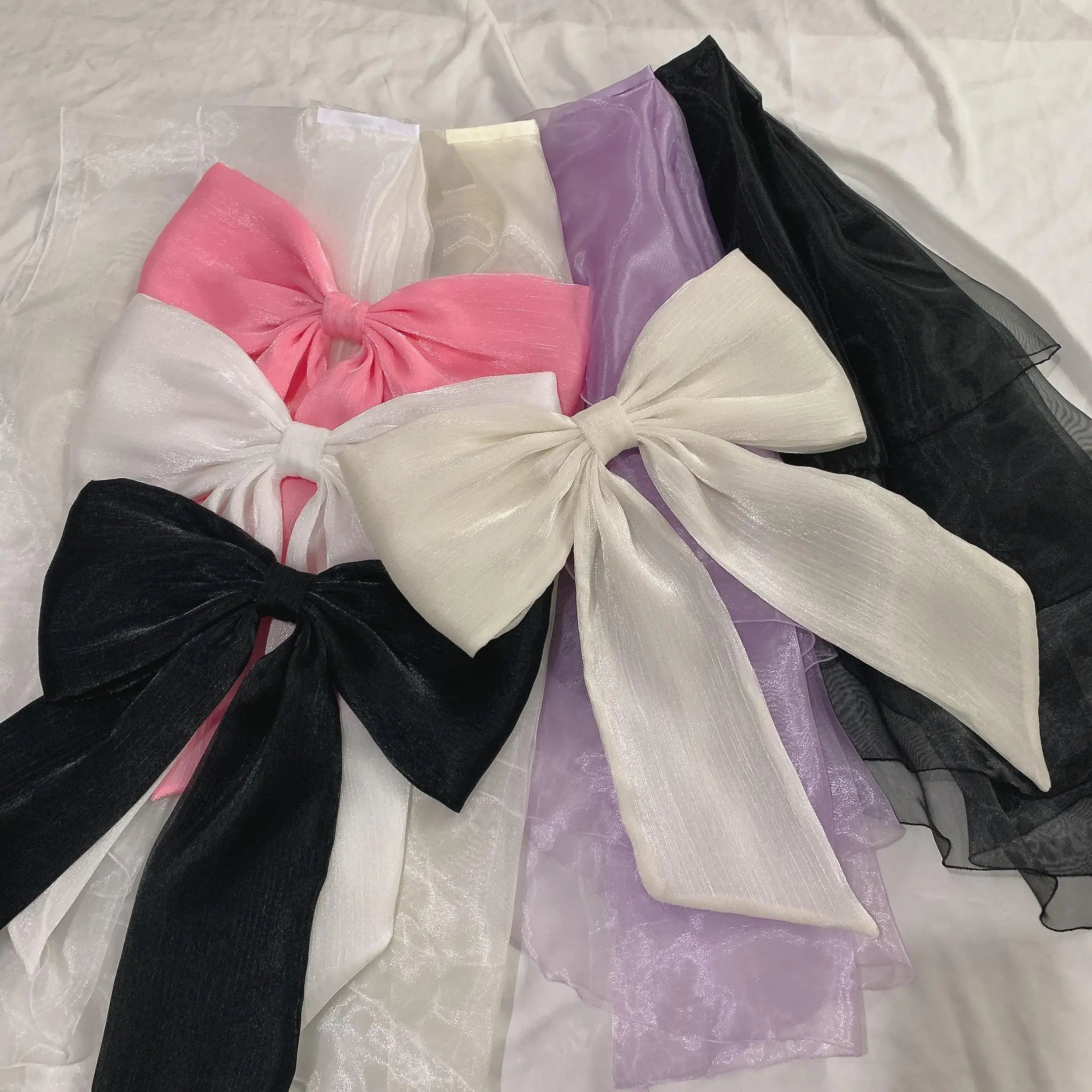 탈부착 가능한 로리타 허리 리본 트레인 화려한 꽃 웨딩 베일 캐스케이딩 러플 리본 큰 리본 트레일링