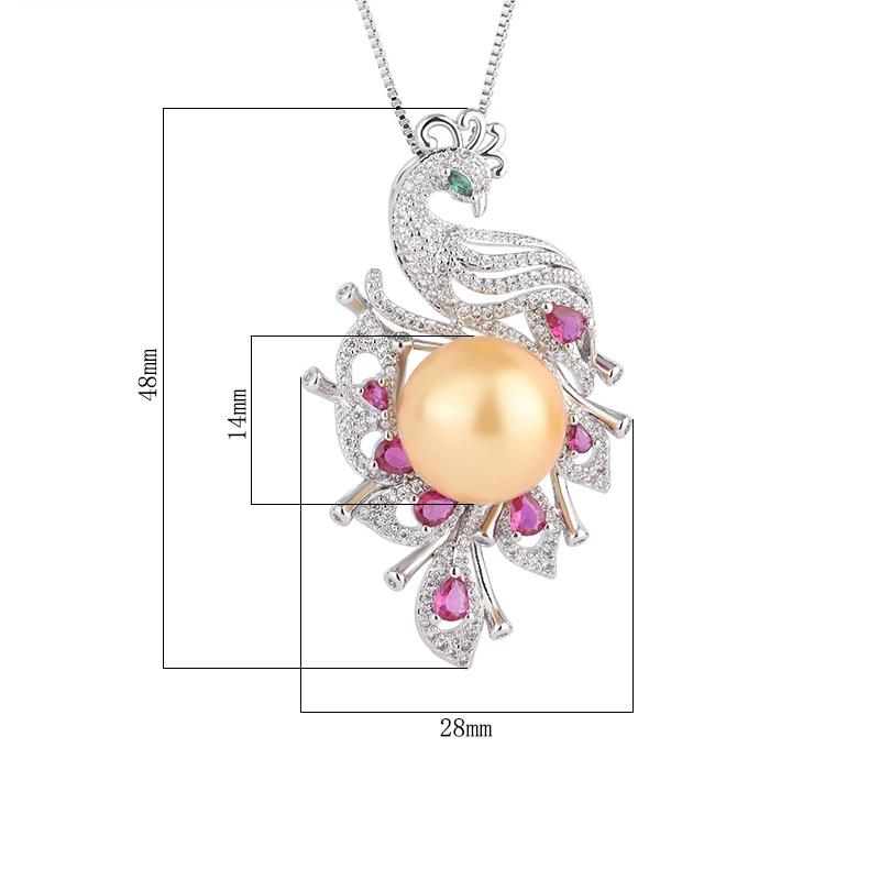 2022 New Fashion Peacock Bird Tahitian Pearl Pendant Necklace Women's Jewelry Water Droplets Gemstone Wedding Anniversary Charms