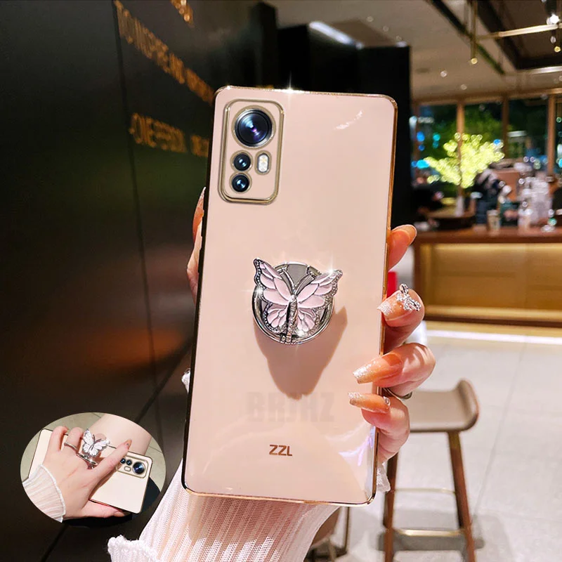 3D Butterfly Ring Phone Holder Plating Case for Samsung Galaxy S23 S22 S21 S20 Note 10 9 8 Ultra FE S10 S8 S9 Plus Bracket Cover