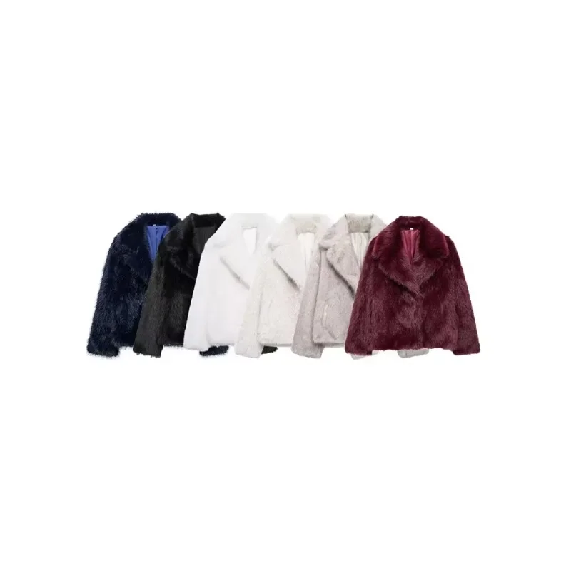 Thick Warm Women's Faux Fur Jacket, Long Sleeve Coat, Lapel Collar, Female Outerwear, Chic Tops, Fashion