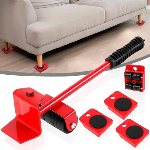 5Pcs/set Furniture Mover Tool Set Furniture Mover Lifter with Wheel Heavy Stuffs Moving Roller with Bar Professional Moving Tool