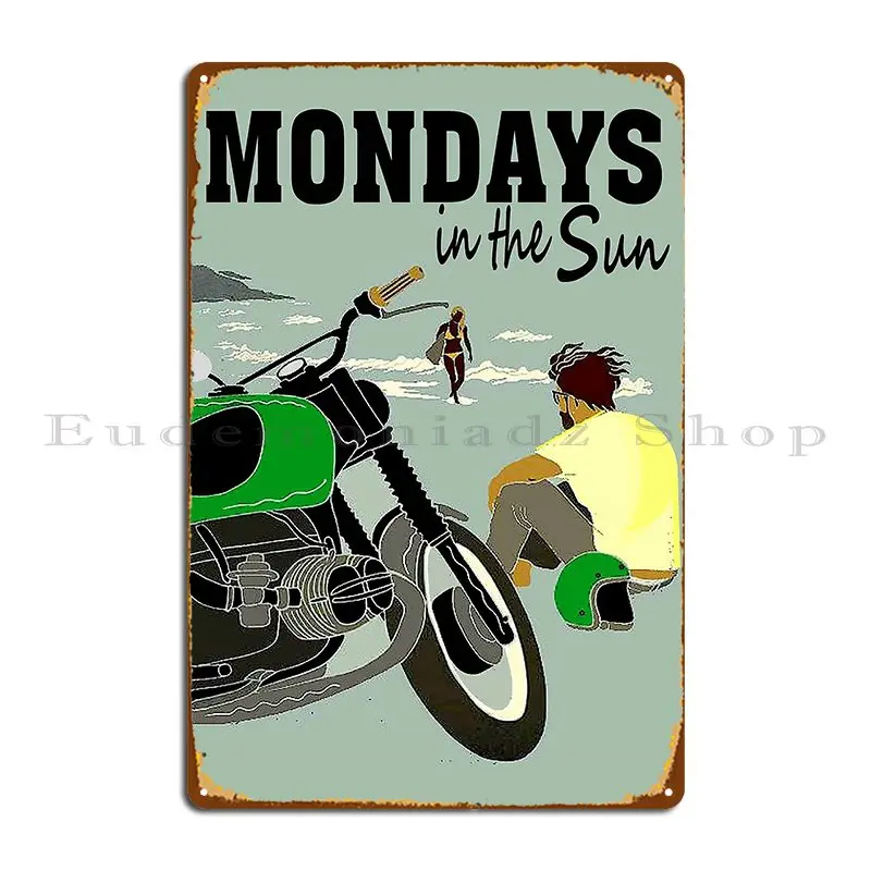 mondays in the sun vintage biarritz travel advertising print Metal Plaque Garage Garage Custom Wall Decor Funny Tin Sign Poster