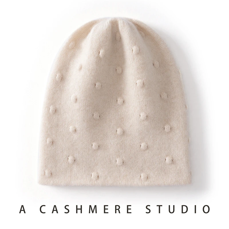 Winter New Women Hat 100% Cashmere Knitted Headgears Soft Warm Beanie Hats Outdoor Lady Casual Cap Quality Cashmere Bonnets Cap