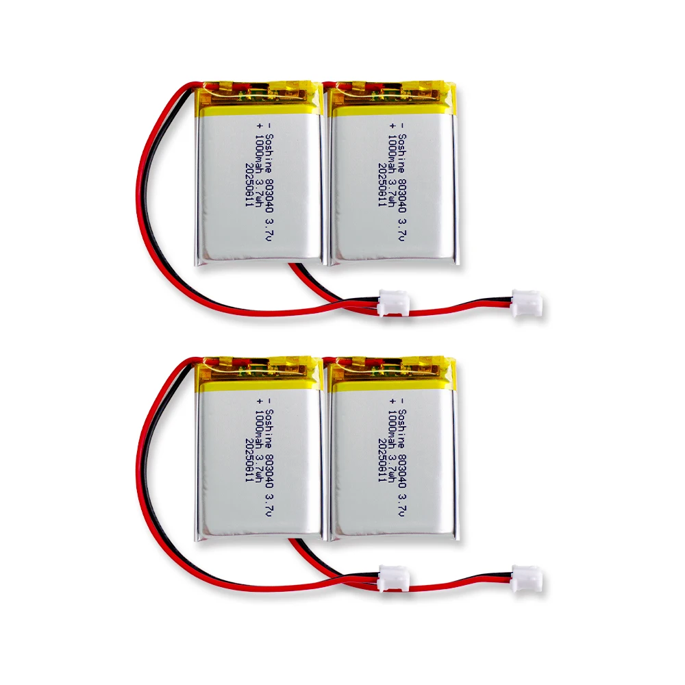 Soshine 3.7V 803040 1000mAh LIPO Batteries 803040 Lithium Li-Ion Polymer Battery for Remote Control iPod Bluetooth Speaker GPS