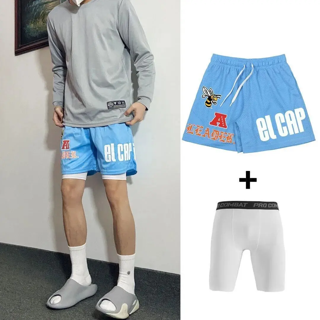 

2026 Summer Street Style Men's Loose Sports Shorts, Breathable Quick-Drying Basketball Shorts with Bee Print