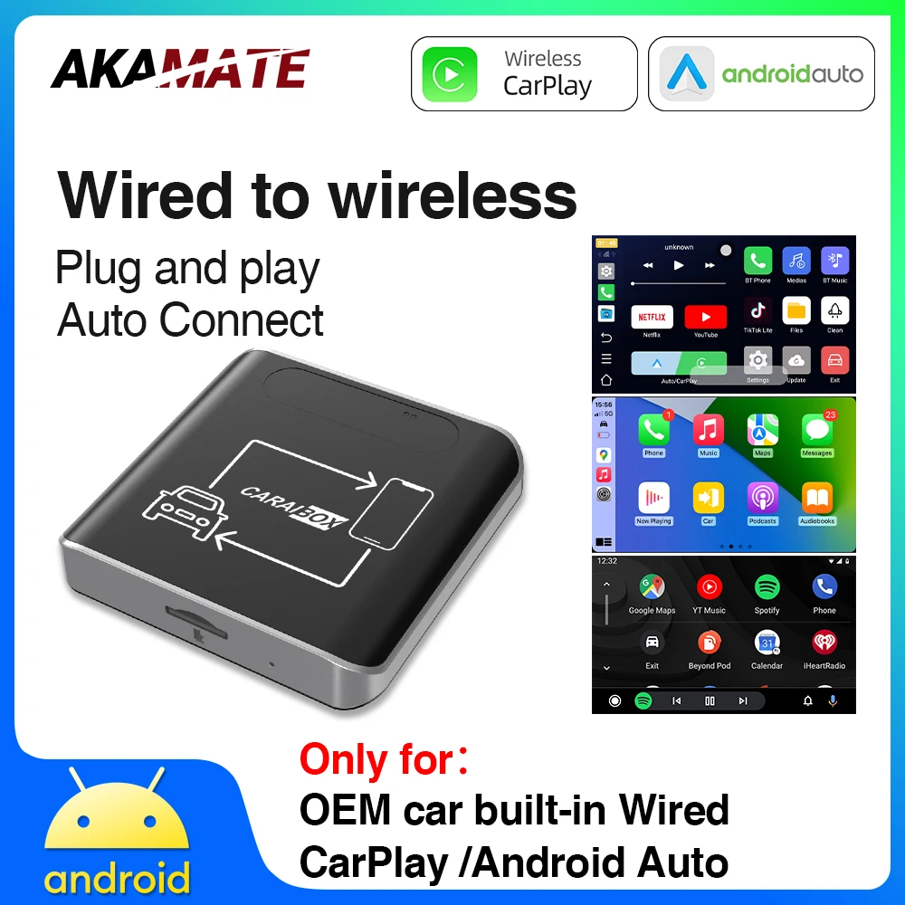 

2GB+16GB/4GB+64GB Wireless CarPlay Dongle CarPlay Android Auto Bluetooth 5.0 WiFi Plug and Play Android 12 2in1 Adapter