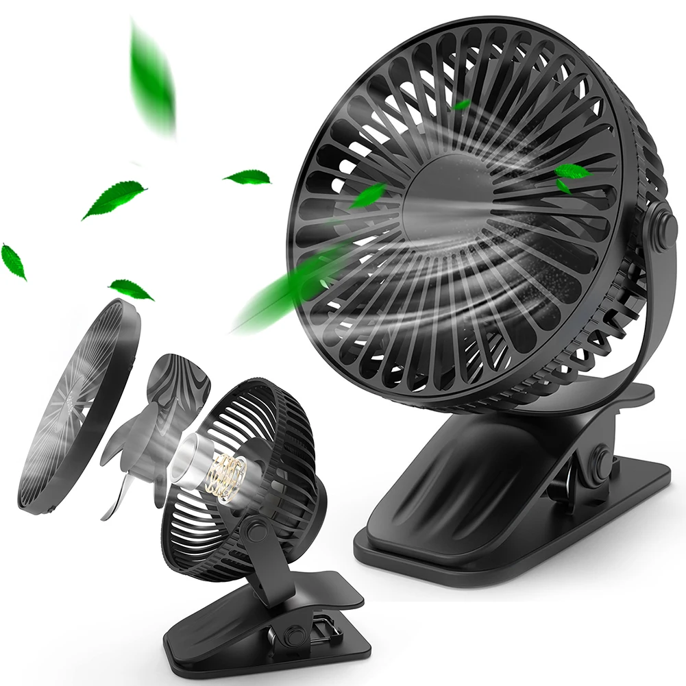 مشبك محمول على مروحة 3 سرعات لعربة الأطفال مروحة 360 درجة تدوير مروحة طاولة صغيرة مروحة سطح المكتب للمنزل والمكتب والسفر في الهواء الطلق