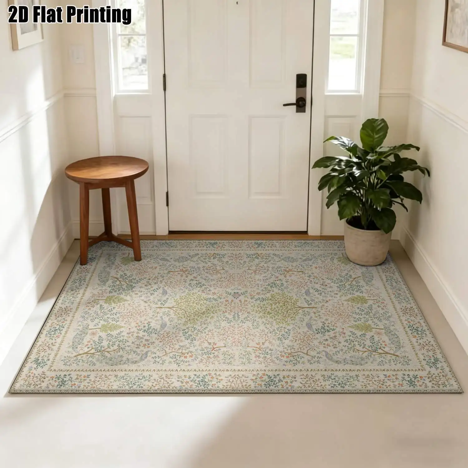 1Pc 2D Printed Carpet: Beige Leaf & Flower Patterns, European/Retro/Pastoral/Geometric Style, Home Decor, Multiple Sizes, Machine Washable, for Living Room, Bedroom, Dining Room, Entrance, Study