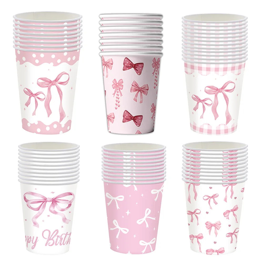 10/20/30/50 stücke Bogen Pappbecher Einweg Rosa Weiß Papier Trinkbecher Coquette Geburtstag Hochzeit Party baby Dusche Dekorationen