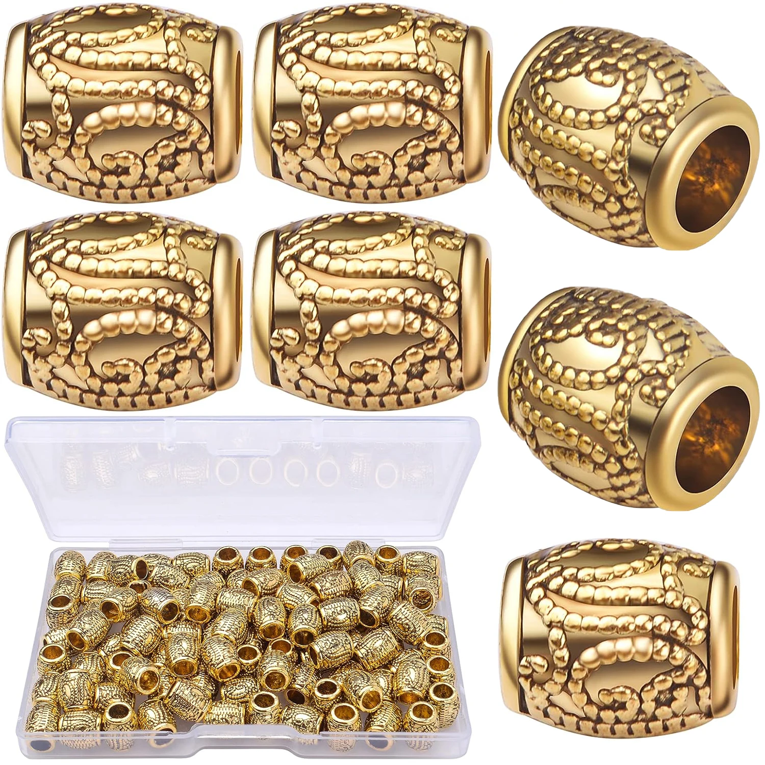 

100pcs Large Hole Column Tube Beads Loose Rondelle Tibetan Beads Charm Craft Supplies with 1pcs Plastic Box for Jewelry Making