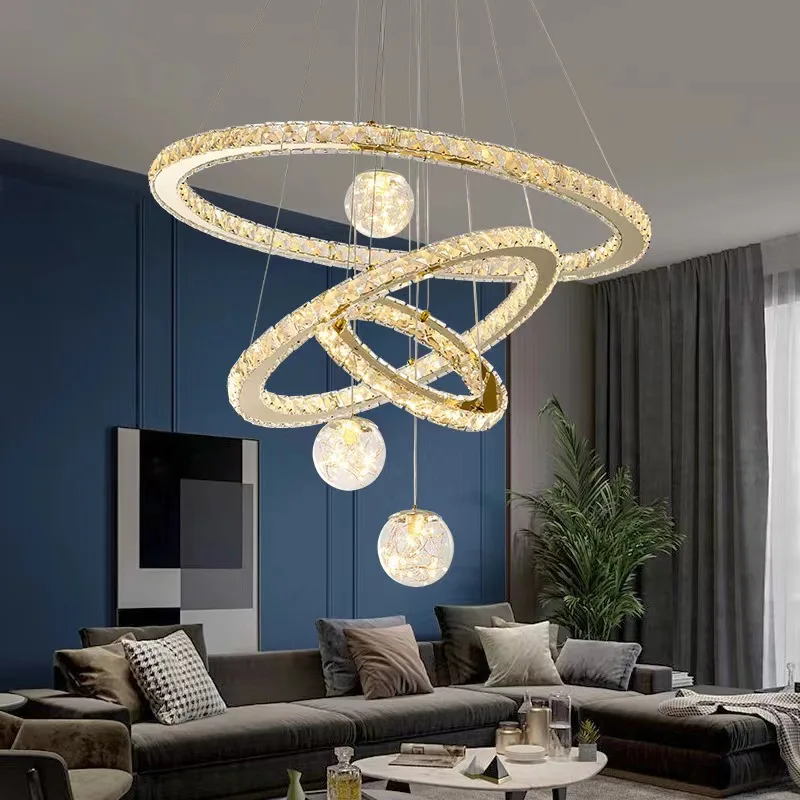 

Modern Ring Crystal Ceiling Chandelier for Living Room Hall Villa Pendant Lamp Minimalist Decor Indoor Lighting Luster Fixture