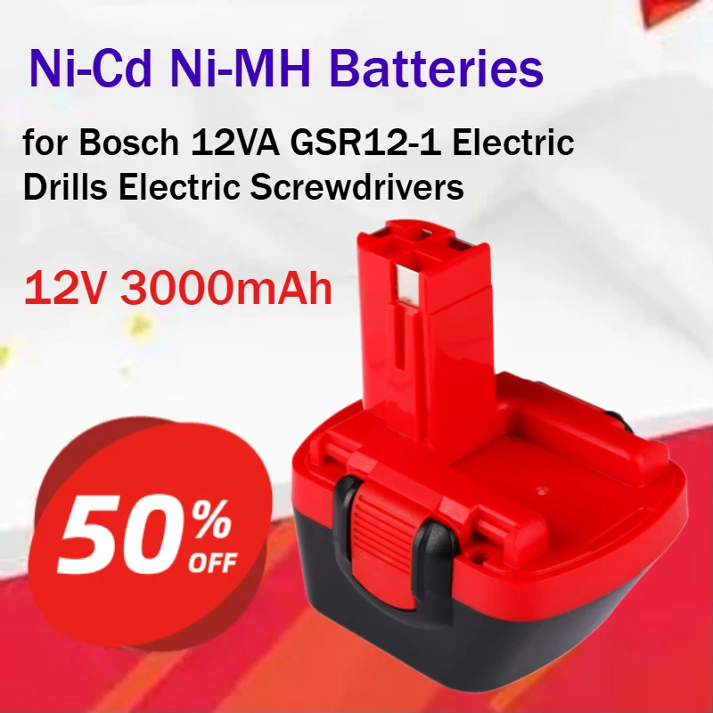 12V 3.0Ah Ni-Cd Ni-MH Batteries Grade A Full-capacity Cells for Bosch 12VA GSR12-1 Electric Drills Electric Screwdrivers