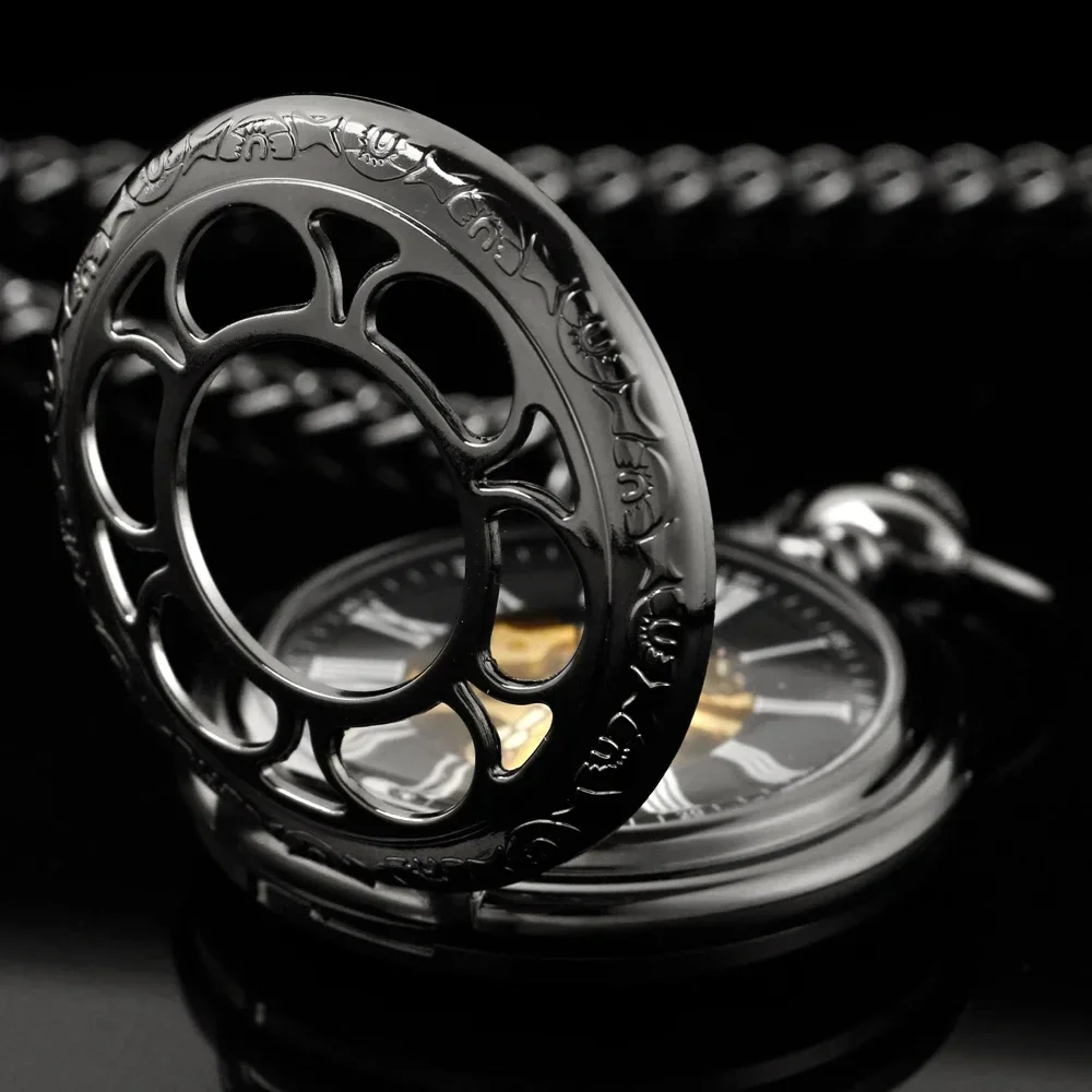 Montre de Poche Rétro Lumineuse, Design Mécanique, avec Numéro Romain JOSteampunk, Noir