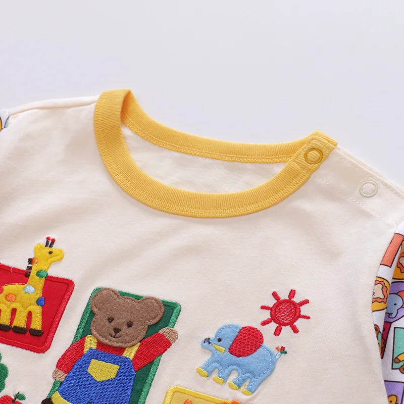 الأطفال الكرتون الطباعة الكاملة مع الربيع والخريف جديد الأولاد الكرتون لطيف الدب حديقة الحيوان طويلة الأكمام تي شيرت