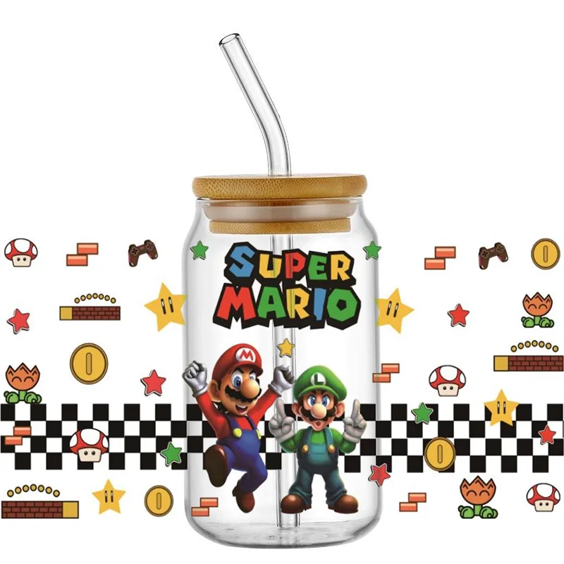 Miniso Encanador Dos Desenhos Animados Mario Series Envoltório Adesivo, UV, DTF Cup, DIY, Impermeável, Decalque para 160z Libbey Óculos