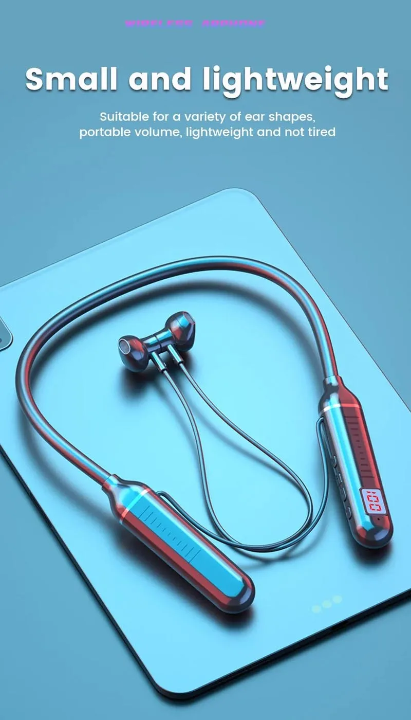 سماعات رياضية بشريط حول الرقبة سماعات بلوتوث للألعاب شاشة LED للبطارية وميكروفون لاسلكي ستيريو HIFI TWS سماعة رأس تدعم بطاقات TF