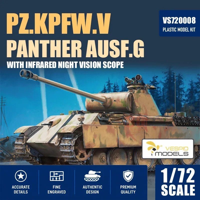Vespid Models VS720008 1/72 Pz.Kpfw.V Panther Ausf.G with FG1250 Infrared Night Vision Scope Tank Plastic Assembly Model Kit DIY