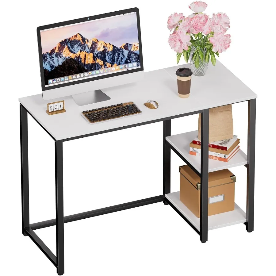 

40IN Computer Desk with Shelves in Cream White for Bedroom Modern Gaming Table and Office Furniture with Sturdy Design and Func